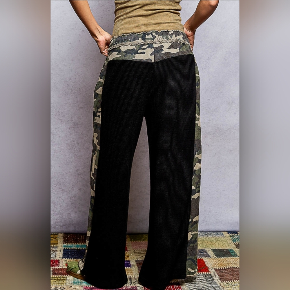 POL Black & Camouflage Wide Leg Pants with Drawstring - Picture 3 of 4